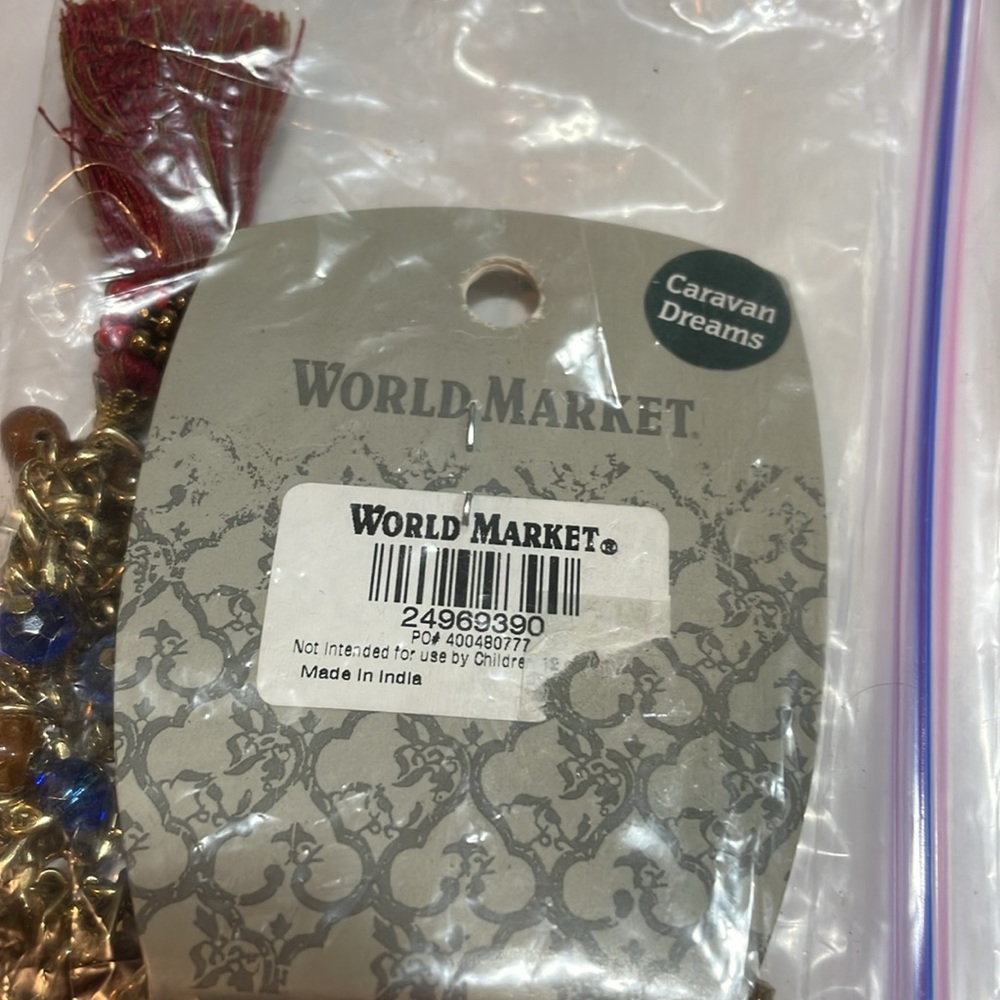 5/$30🏷️ World Market tassels, beads necklace rust, blues, reds, gold metal - Picture 9 of 9